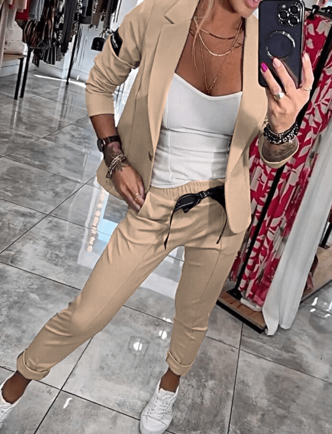 Casual Dames Tweedelig Blazer Set met Joggingbroek