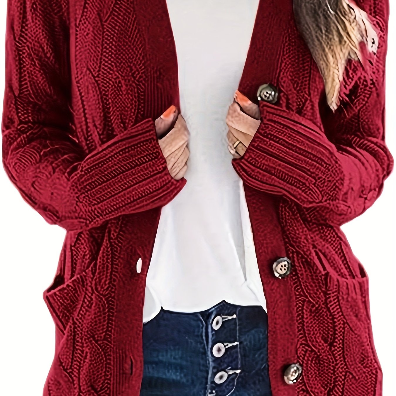 Kabelgebreid Warm Dames Vest Met Knopen