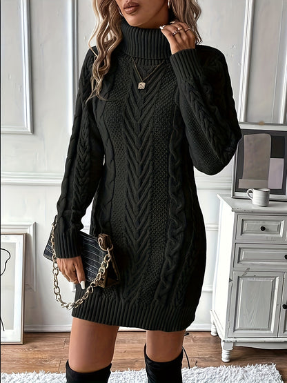 Chique Col Mini Sweaterjurk Voor Vrouwen Met Kabelpatroon