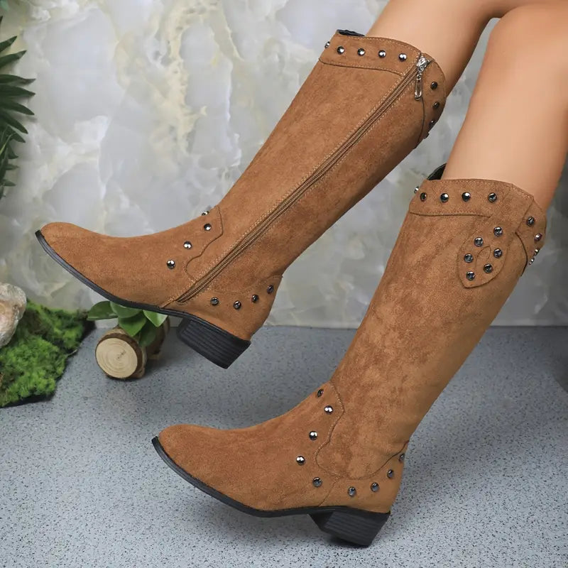 Vrouwen Bruine Winterse Kniehoge Laarzen met Parelaccenten