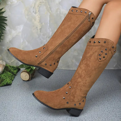 Vrouwen Bruine Winterse Kniehoge Laarzen met Parelaccenten