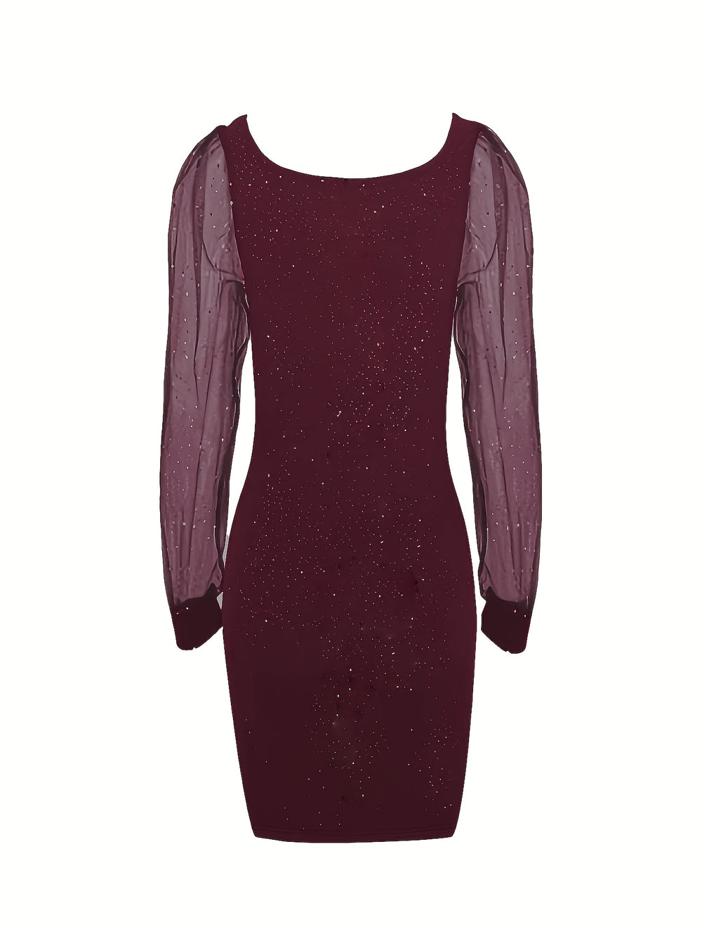 Bodycon Cocktail Dress for Women Midi with Glitter and Sheer Sleeves