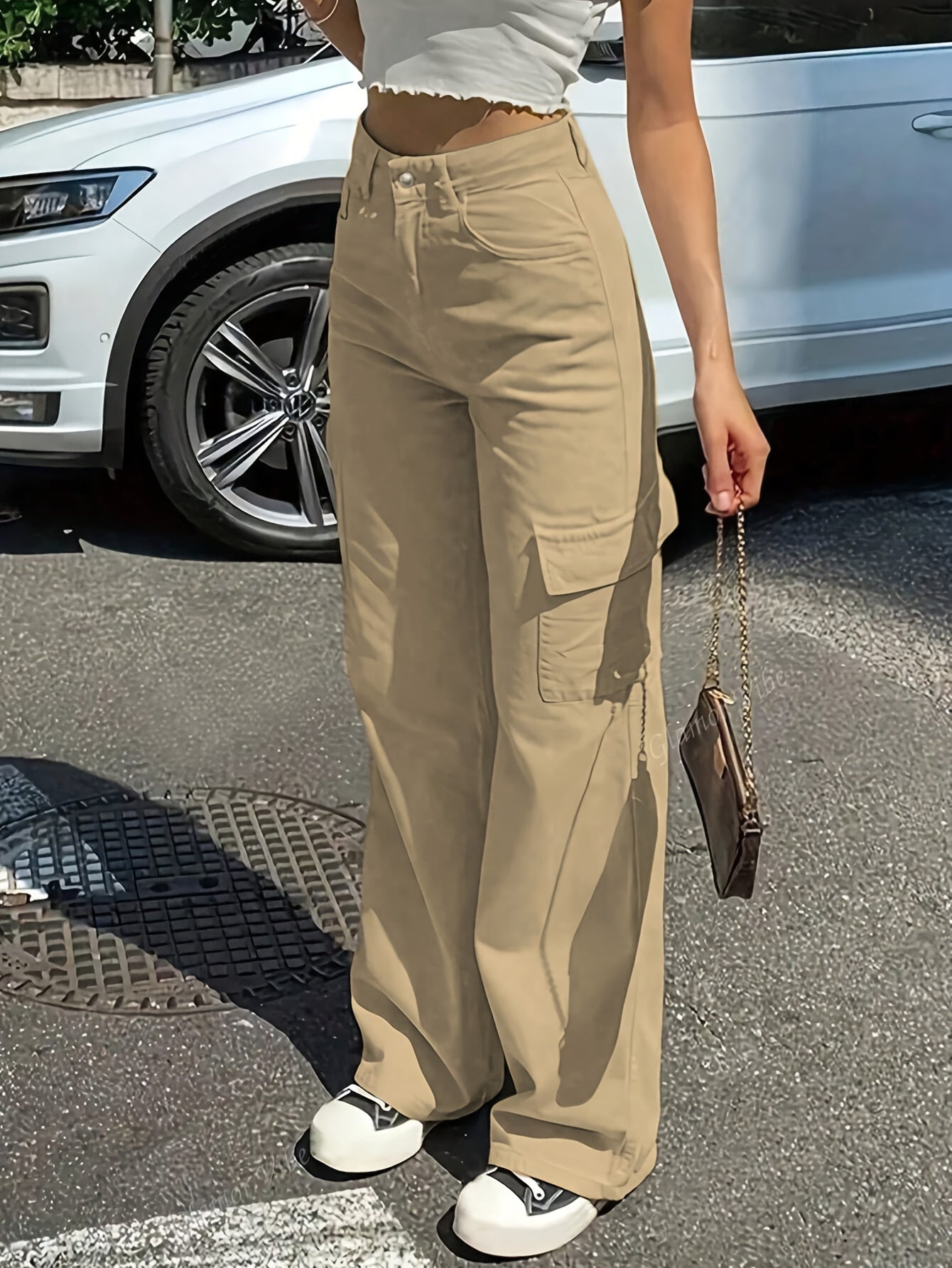 Dames Cargo Broek Met Hoge Taille En Wijde Pijpen