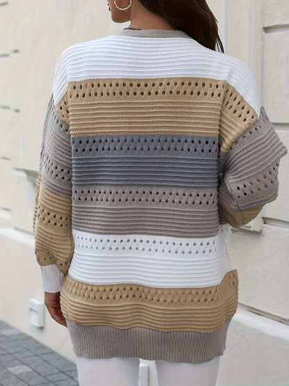 Gebreid Luchtig Oversized Dames Vest Gestreept