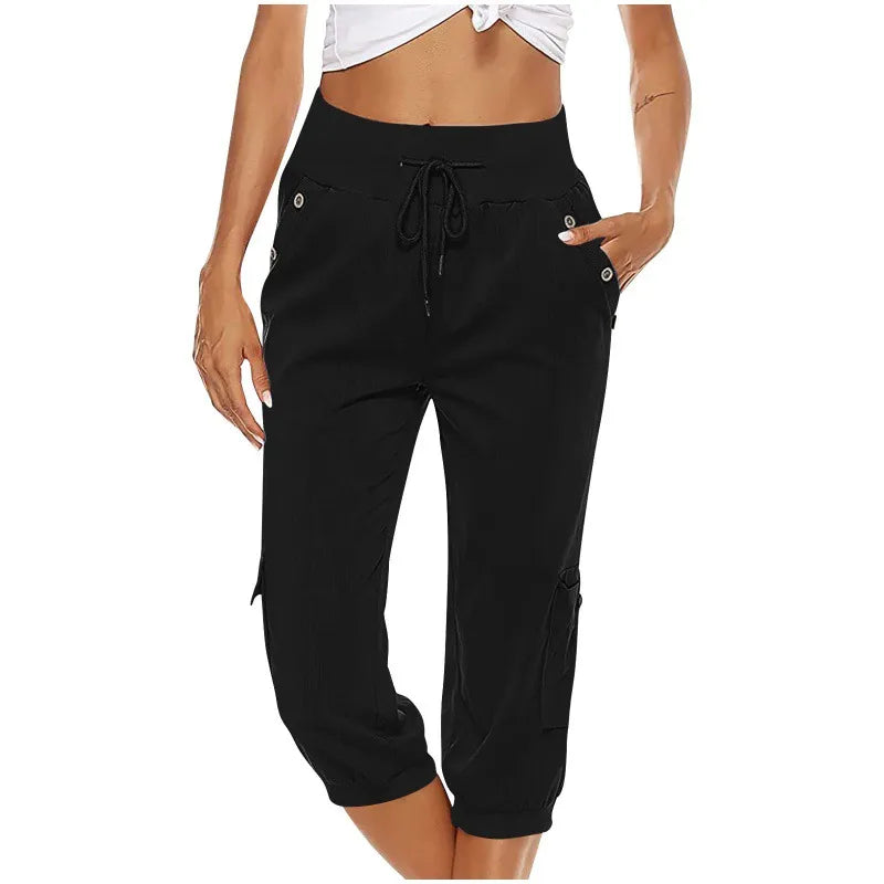 Casual Women's Capri Pants with Drawstring and Pockets