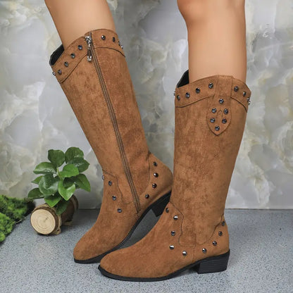 Vrouwen Bruine Winterse Kniehoge Laarzen met Parelaccenten