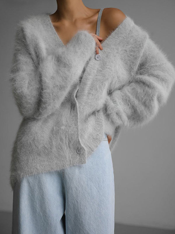 Oversized fluffy cardigan voor vrouwen | V‑hals
