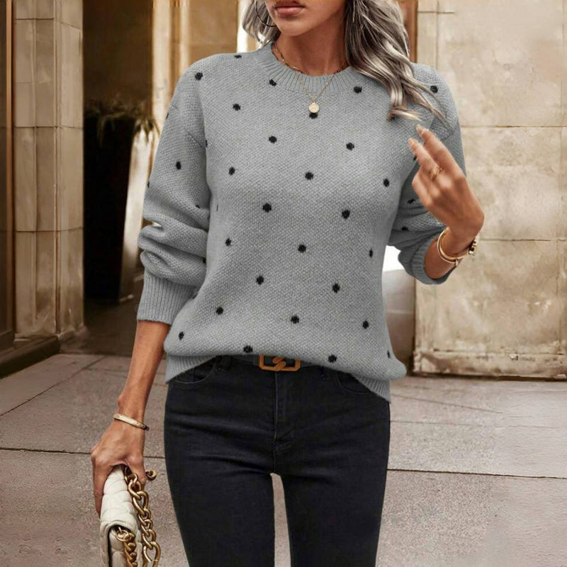Pull tricoté à pois et col rond Chaud et doux pour femmes