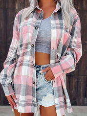 Checked Blouse Long Sleeve with Button Closure for Women
