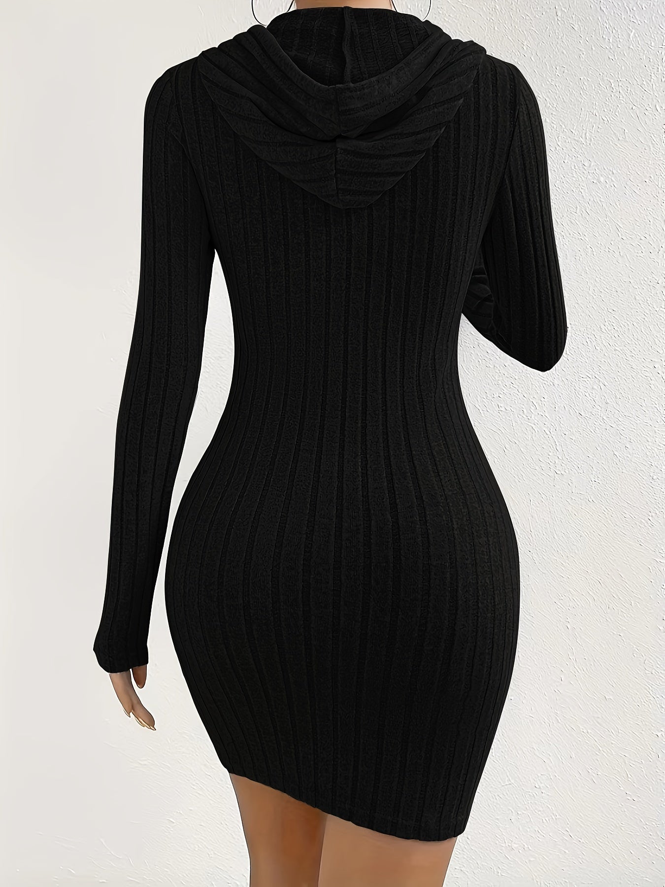 Sportieve Geribde Mini Sweaterjurk Voor Dames Met Trekkoord