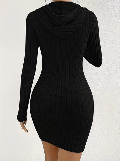 Sportieve Geribde Mini Sweaterjurk Voor Dames Met Trekkoord