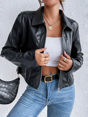 ADRIENNE - CROPPED WIDE COLLAR FAUX LEATHER JACKET 3