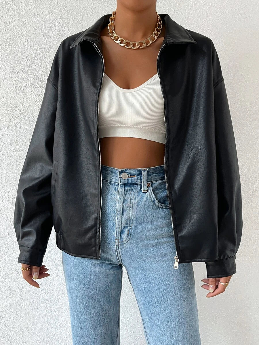 ALBERTINE - OVERSIZED DROP SHOULDER FAUX LEATHER JACKET 1