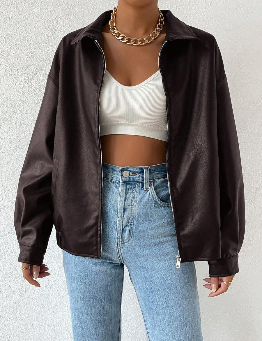 ALBERTINE - OVERSIZED DROP SHOULDER FAUX LEATHER JACKET 2