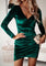 V-Neck Long Sleeve Ruched Mini Dress for Women - Green