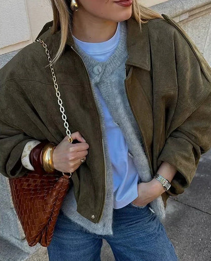 Dames Leren Jas Suede Oversized Warm