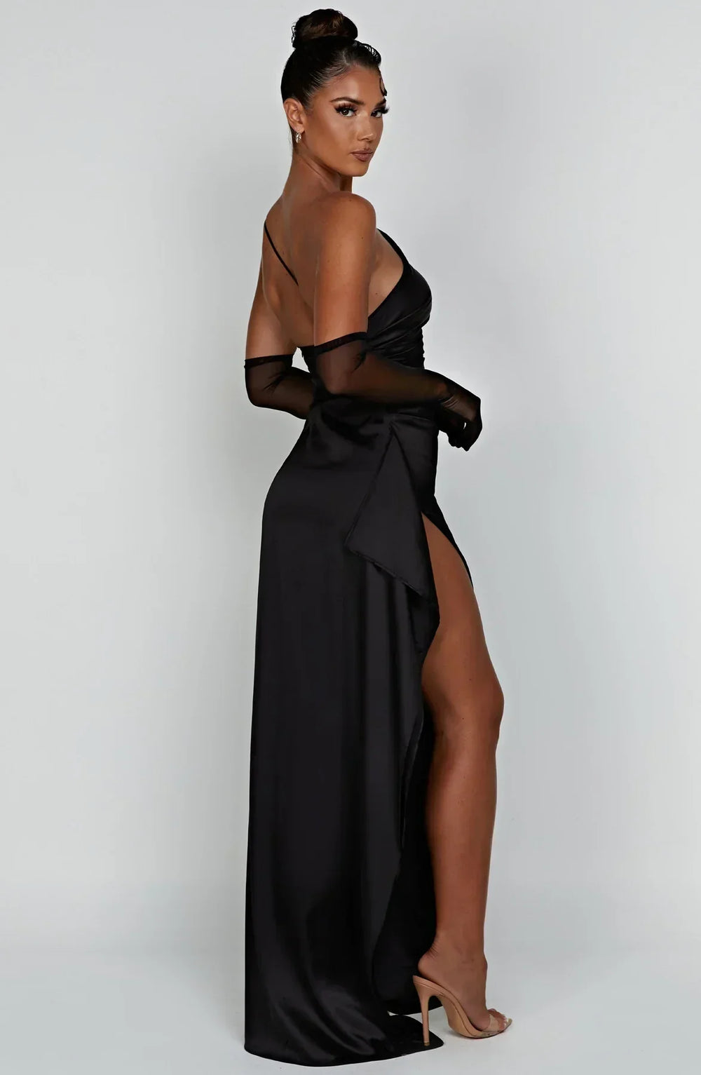 Elegante Satijnen One Shoulder Maxi Galajurk met Hoge Split