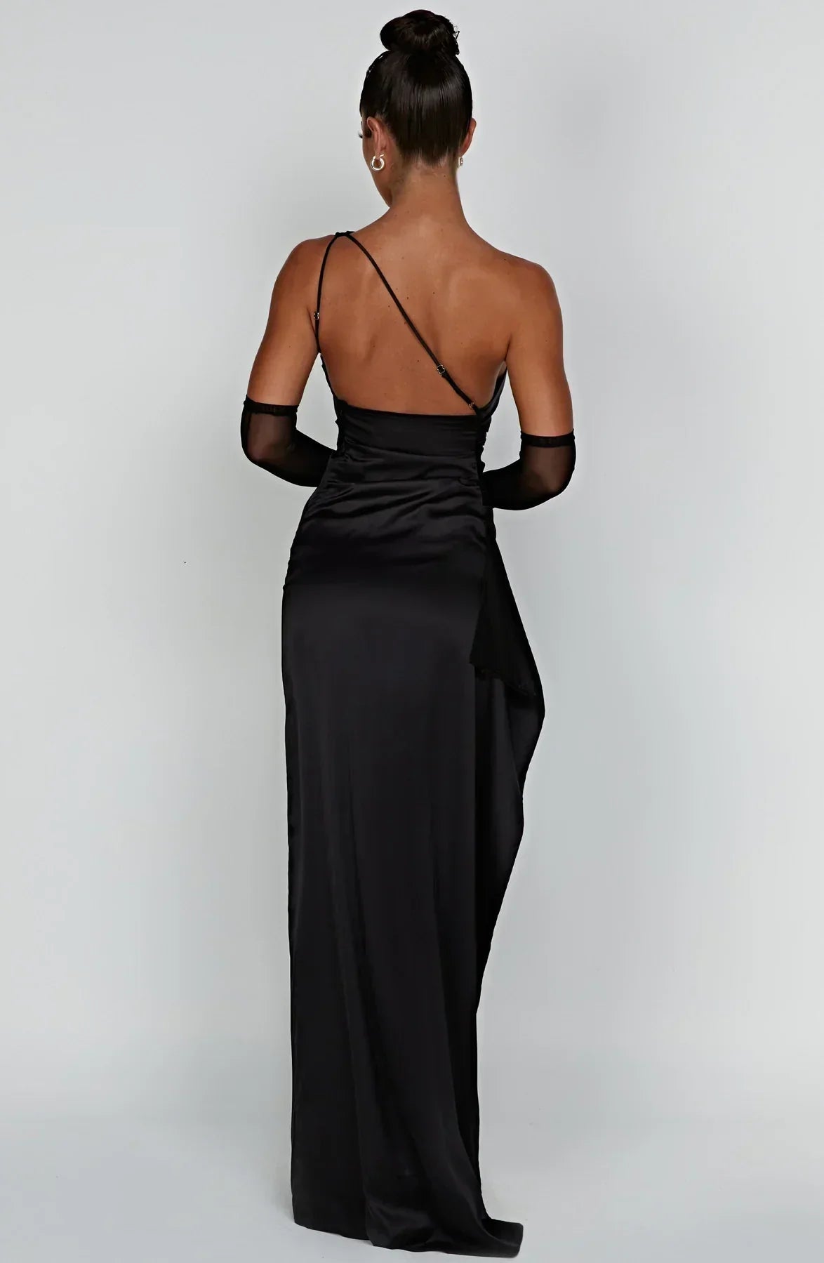 Elegant Satin One-Shoulder Maxi Evening Dress with High Slit