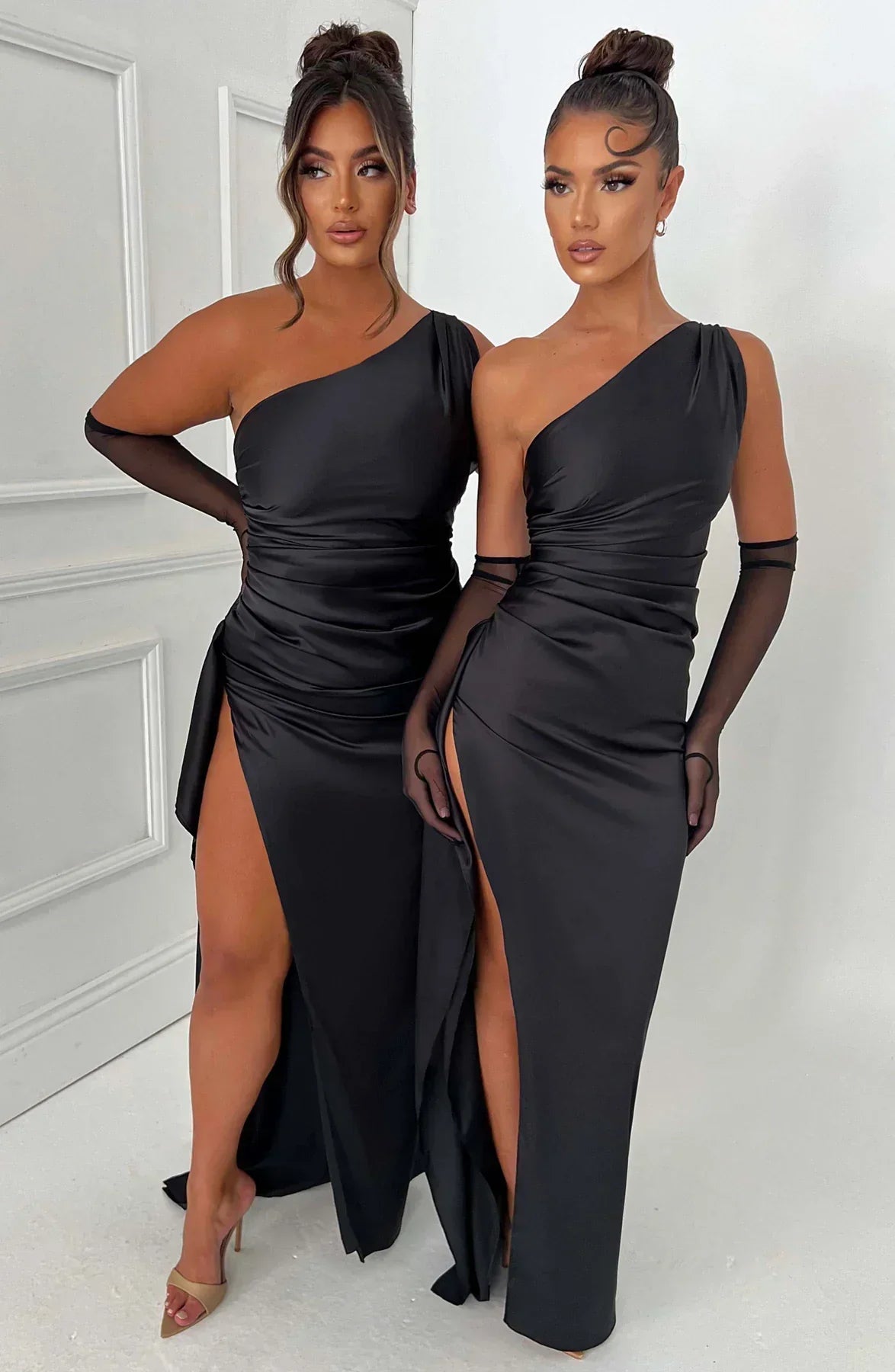 Satijnen One-Shoulder Galajurk met Hoge Split Maxi voor Vrouwen