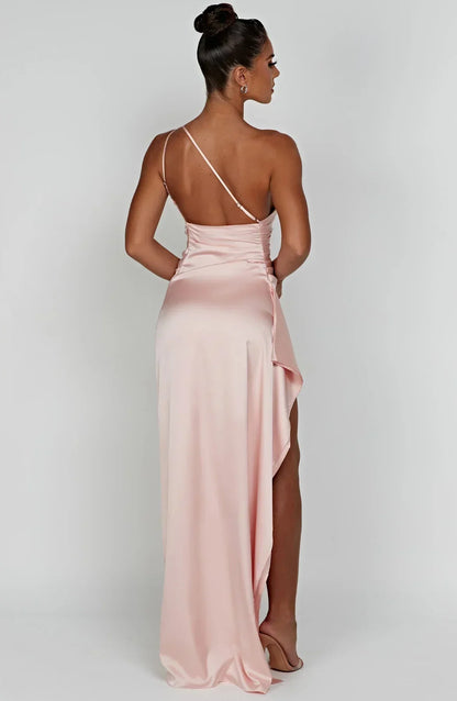 Elegante Satijnen One Shoulder Maxi Galajurk met Hoge Split