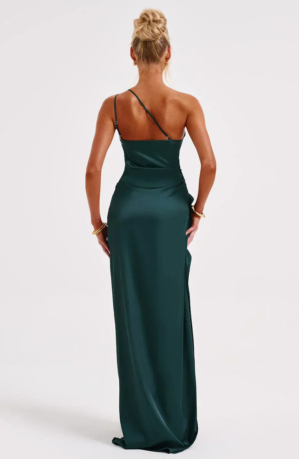 Elegante Satijnen One Shoulder Maxi Galajurk met Hoge Split
