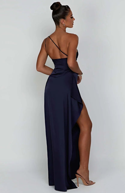 Elegante Satijnen One Shoulder Maxi Galajurk met Hoge Split