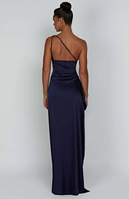 Elegante Satijnen One Shoulder Maxi Galajurk met Hoge Split