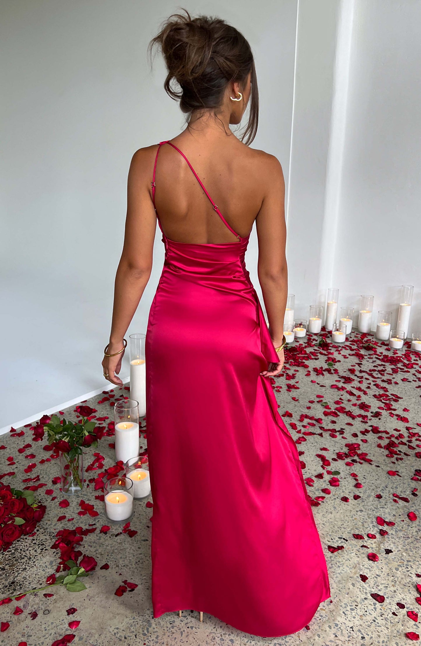 Satijnen One-Shoulder Galajurk met Hoge Split Maxi voor Vrouwen