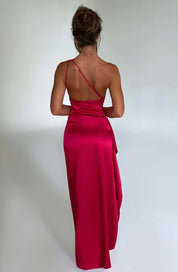 Elegant Satin One-Shoulder Maxi Evening Dress with High Slit