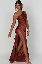 Elegant Satin One-Shoulder Maxi Evening Dress with High Slit