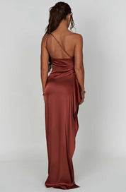 Elegant Satin One-Shoulder Maxi Evening Dress with High Slit