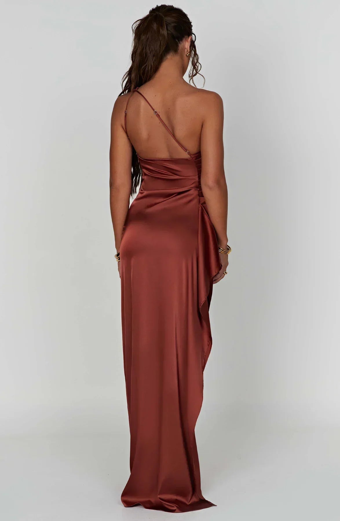 Elegante Satijnen One Shoulder Maxi Galajurk met Hoge Split