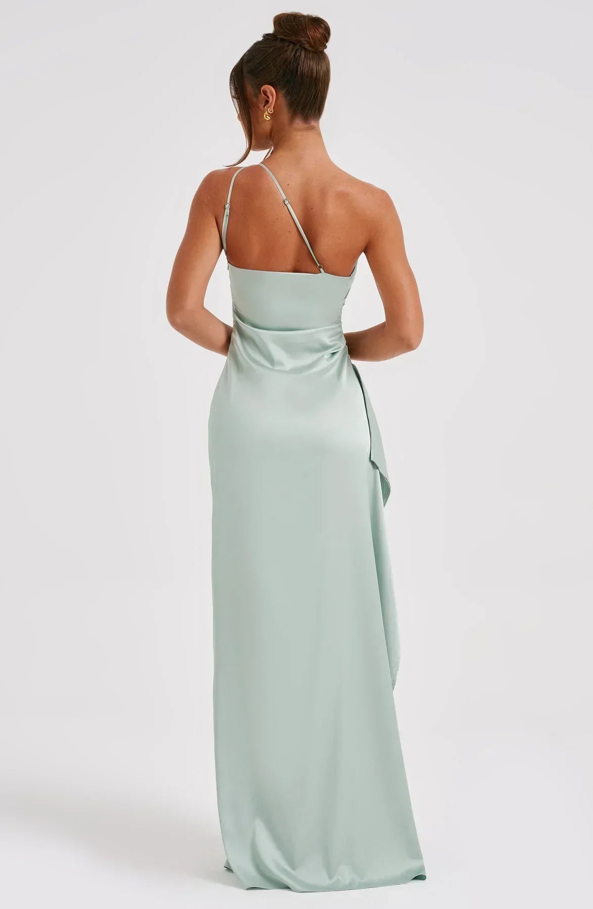 Elegante Satijnen One Shoulder Maxi Galajurk met Hoge Split