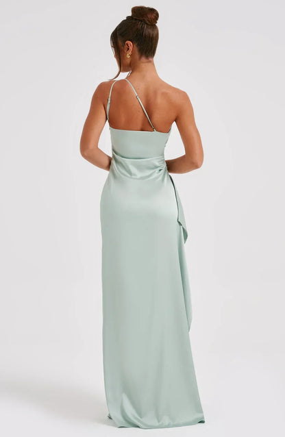 Elegante Satijnen One Shoulder Maxi Galajurk met Hoge Split