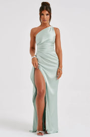 Elegant Satin One-Shoulder Maxi Evening Dress with High Slit