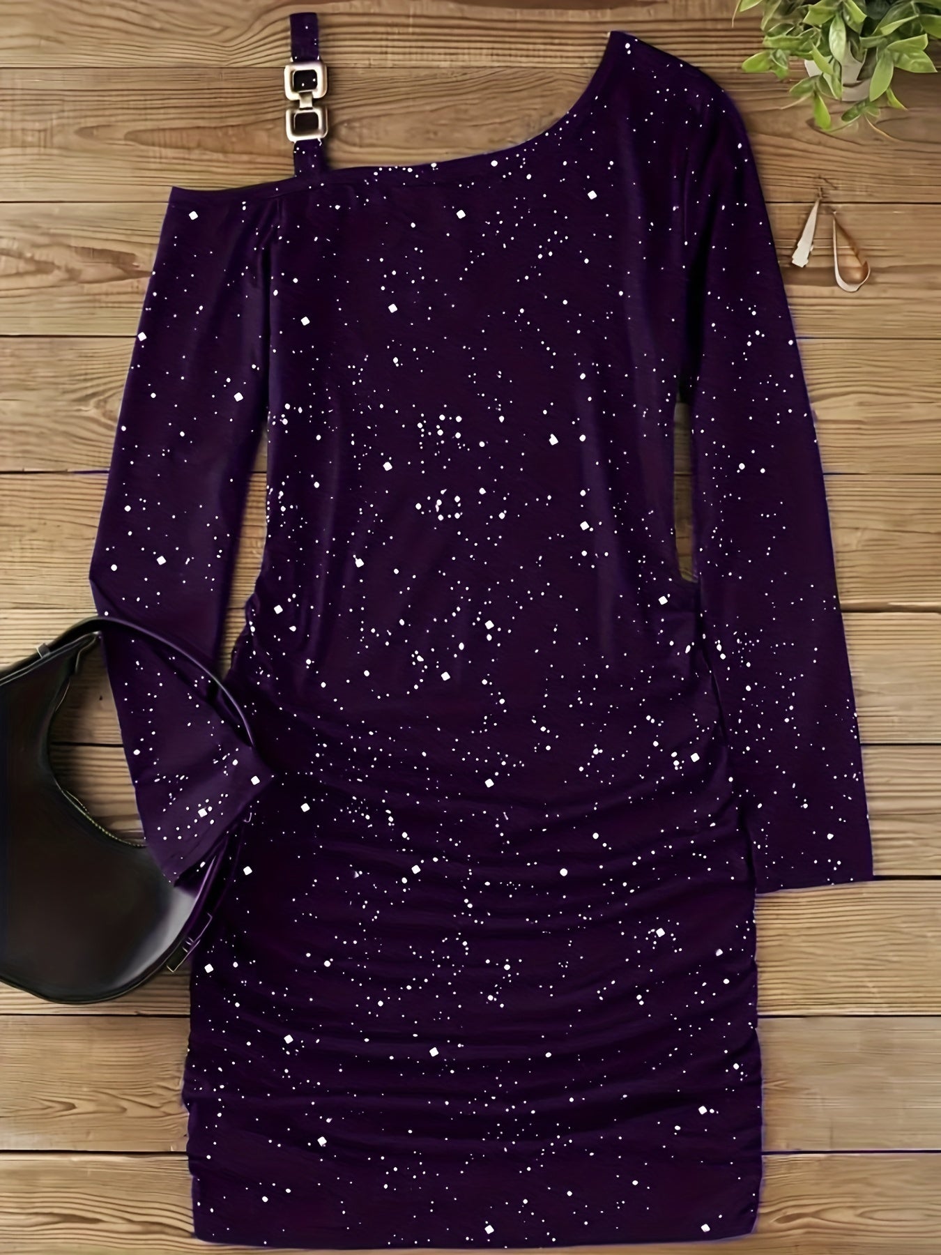 Glitter Bodycon Mini Cocktailjurk Voor Dames Met Asymmetrische Hals En Ruches