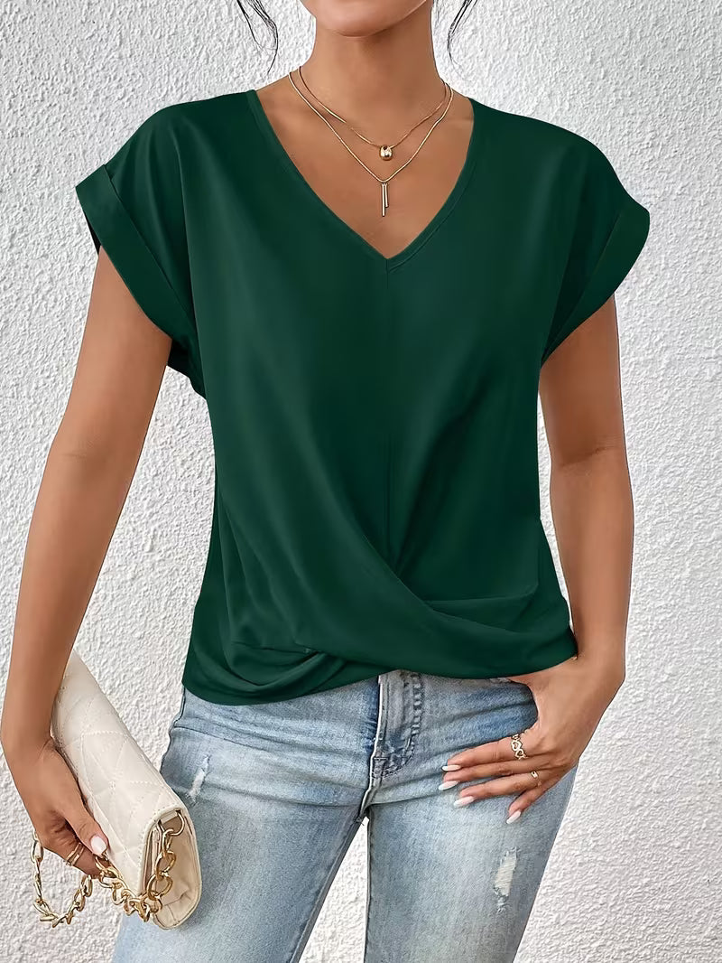 Elegant V-Neck Top with Twisted Detail for Women