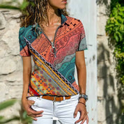Top with Zipper and Print for Women with Short Sleeves
