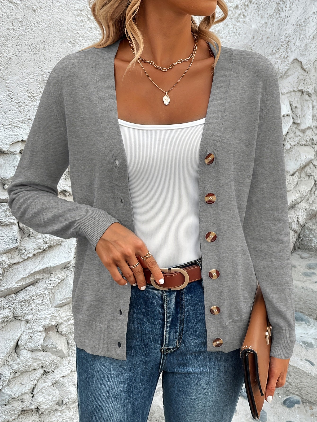 Comfortabel Gebreid Dames Cardigan Met Knoopsluiting
