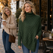 Dames Knusse Kabelgebreide Poncho Trui met Ruime Mouwen