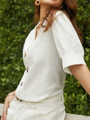 Tijdloze Elegante Blouse Met Reverskraag En Knoopsluiting Voor Dames