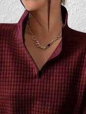 Dames Casual Sweater met Kwartrits en Wafelstructuur