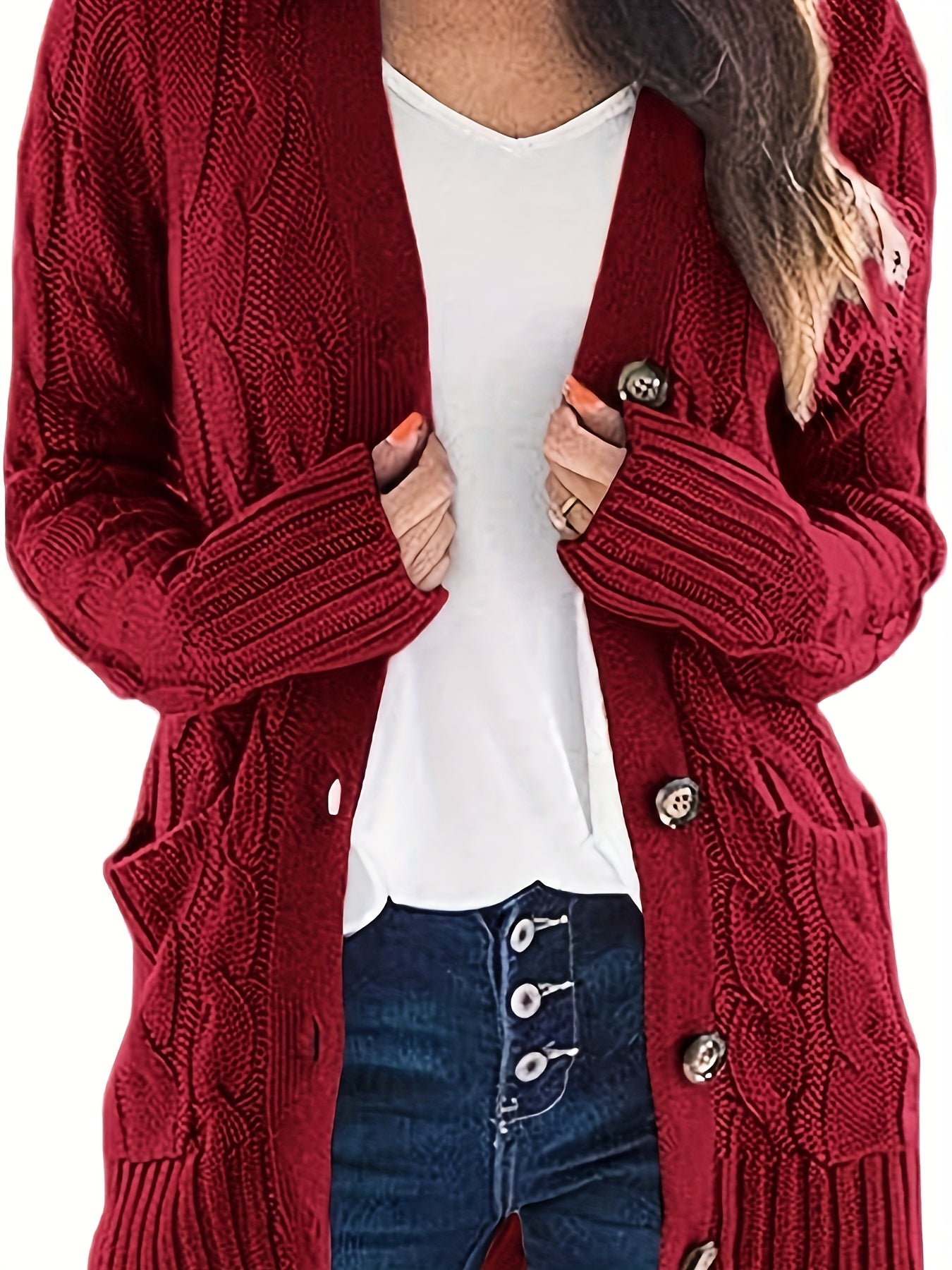 Kabelgebreid Warm Dames Vest Met Knopen