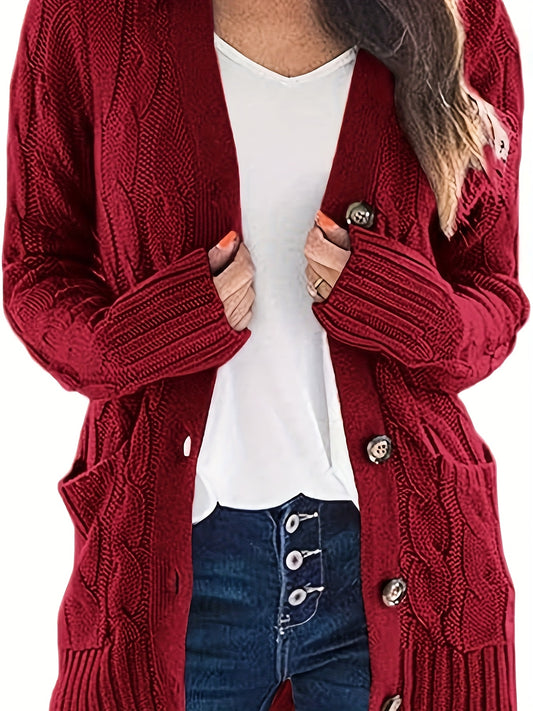 Kabelgebreid Warm Dames Vest Met Knopen