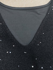 Robe cocktail mini pour femmes avec paillettes, col en V et manches longues