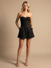 Dames Glamoureuze Glitter Mini Jurk met Strapless Top en Strik