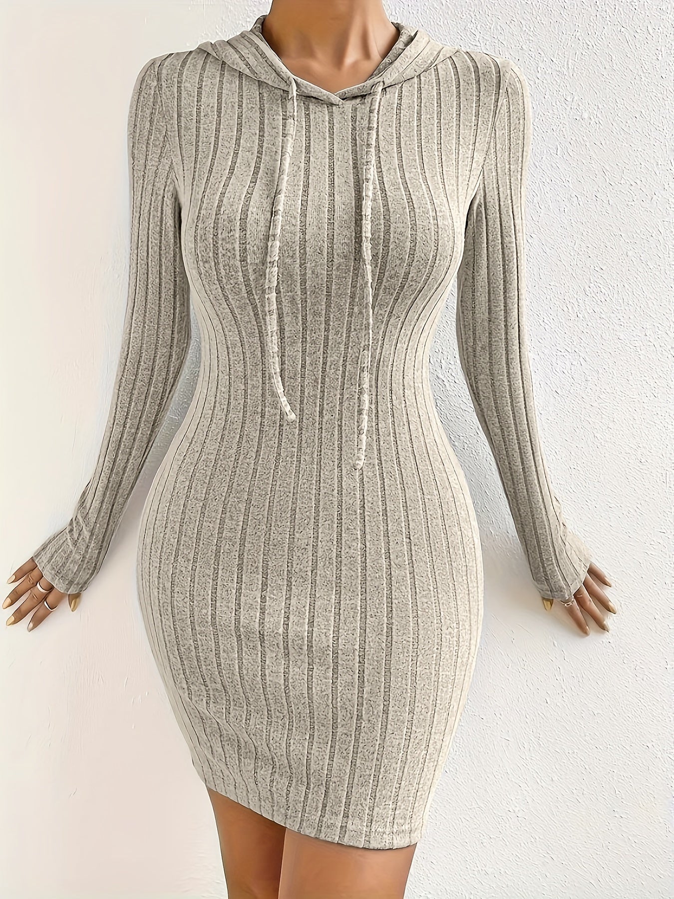 Sportieve Geribde Mini Sweaterjurk Voor Dames Met Trekkoord