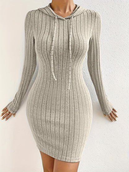 Sportieve Geribde Mini Sweaterjurk Voor Dames Met Trekkoord