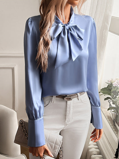 Elegante Dames Blouse met Strikdetail en Lange Mouwen