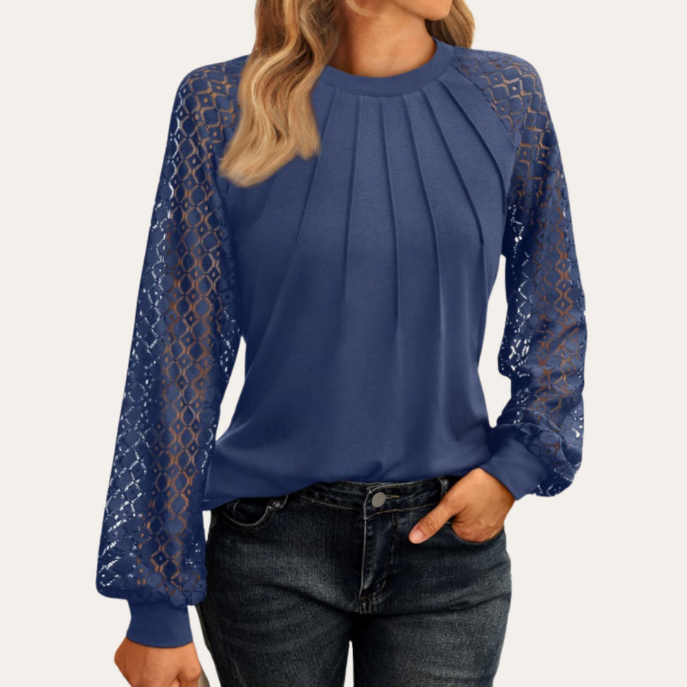 Blouse pour femmes avec manches en dentelle et encolure plissée